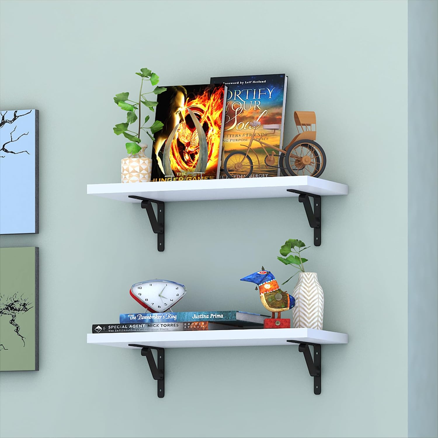 Wooden & Wrought Wall Shelf Wall Rack - Image 2