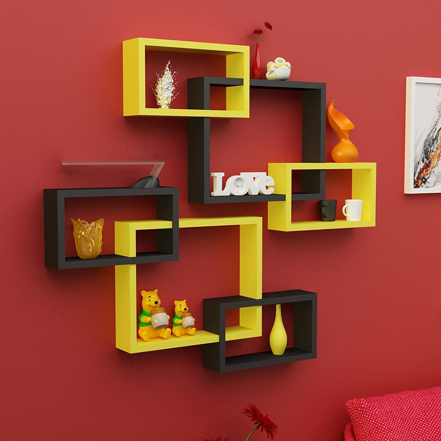 Mark Wood Wall Mount Intersecting Shelves Wall Hanging Shelf - Image 3