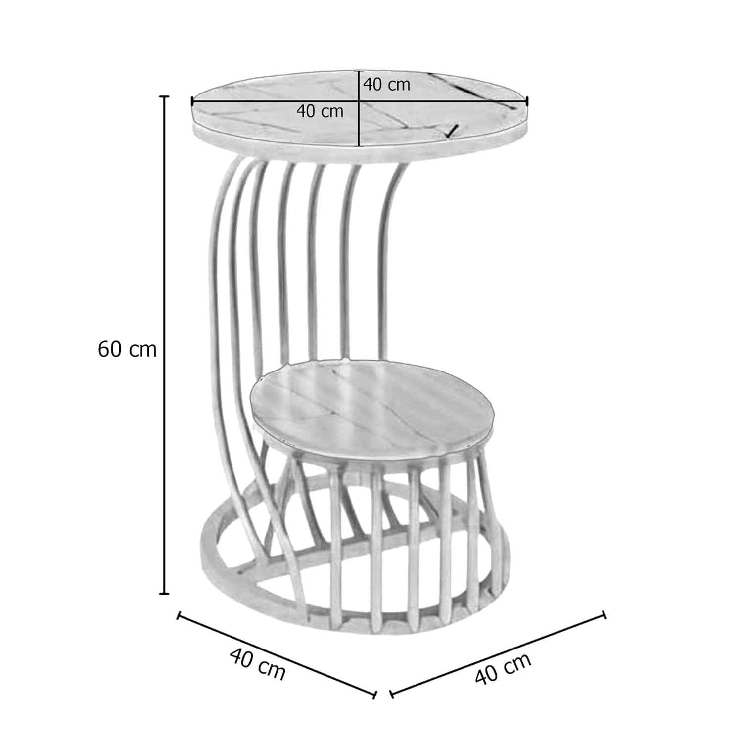 Modern Look Metal Coffee Table, End Table with Double Shelf - Image 10