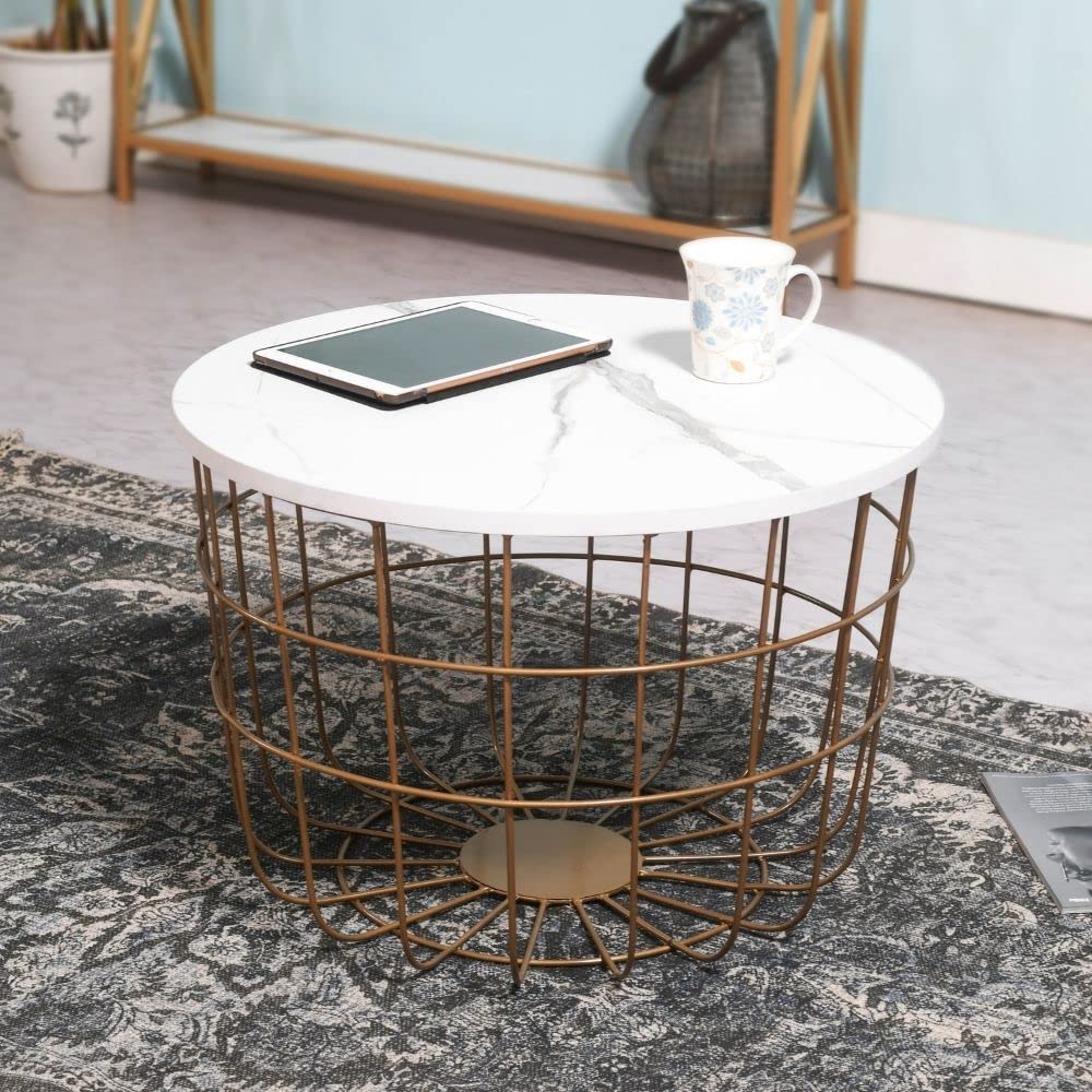 Casual Iron Round Glossy Coffee Table for Living Room - Image 4