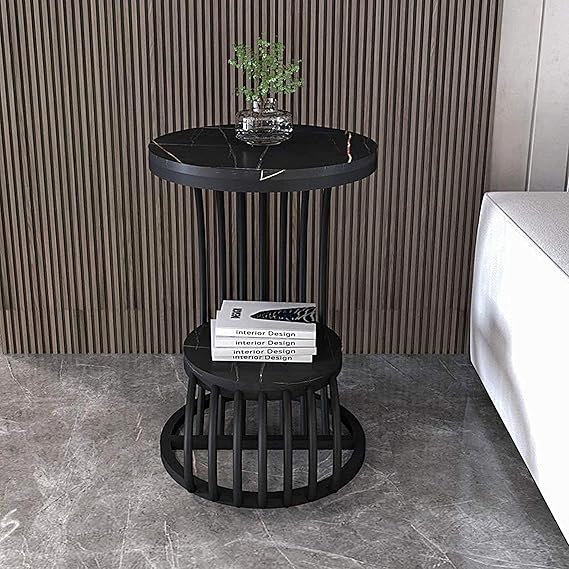 Modern Look Metal Coffee Table, End Table with Double Shelf - Image 2
