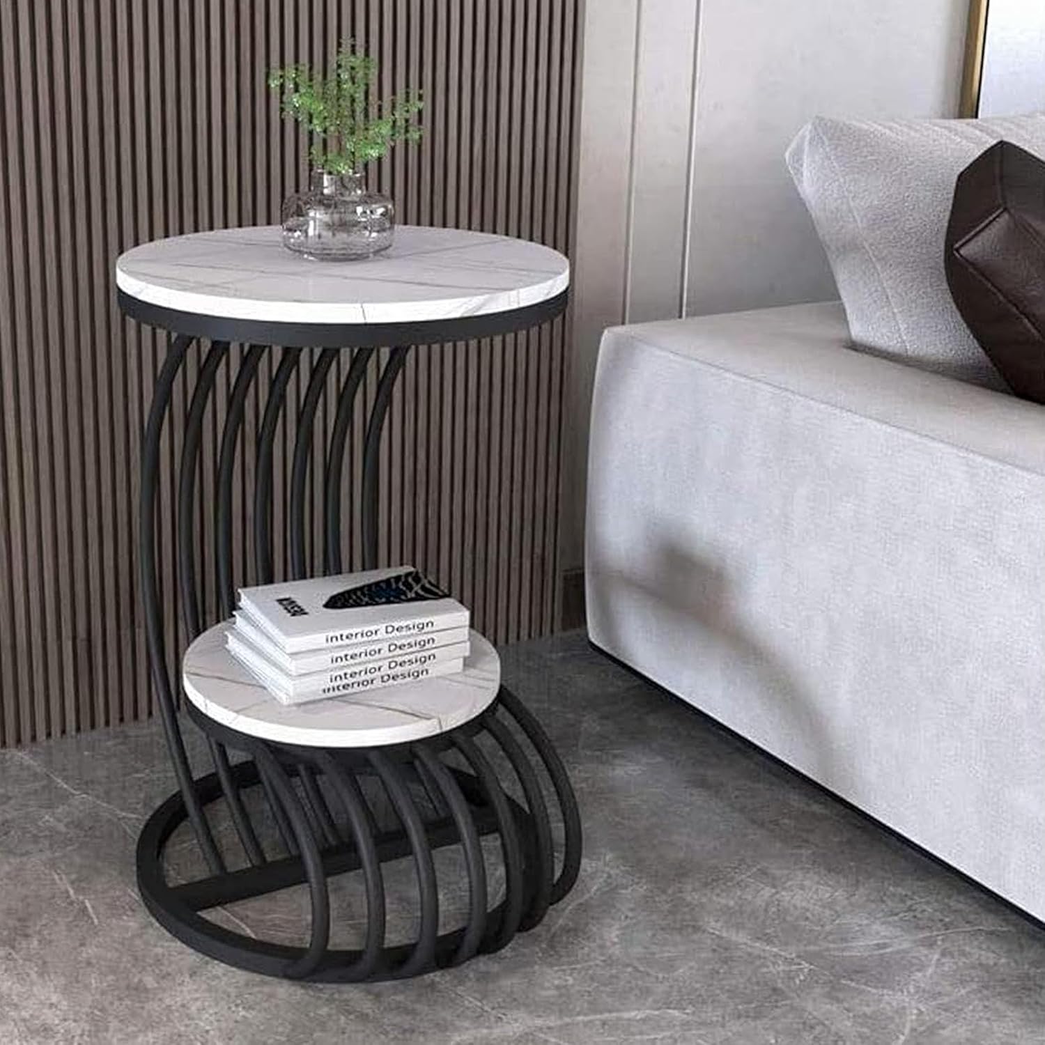 Modern Look Metal Coffee Table, End Table with Double Shelf - Image 4