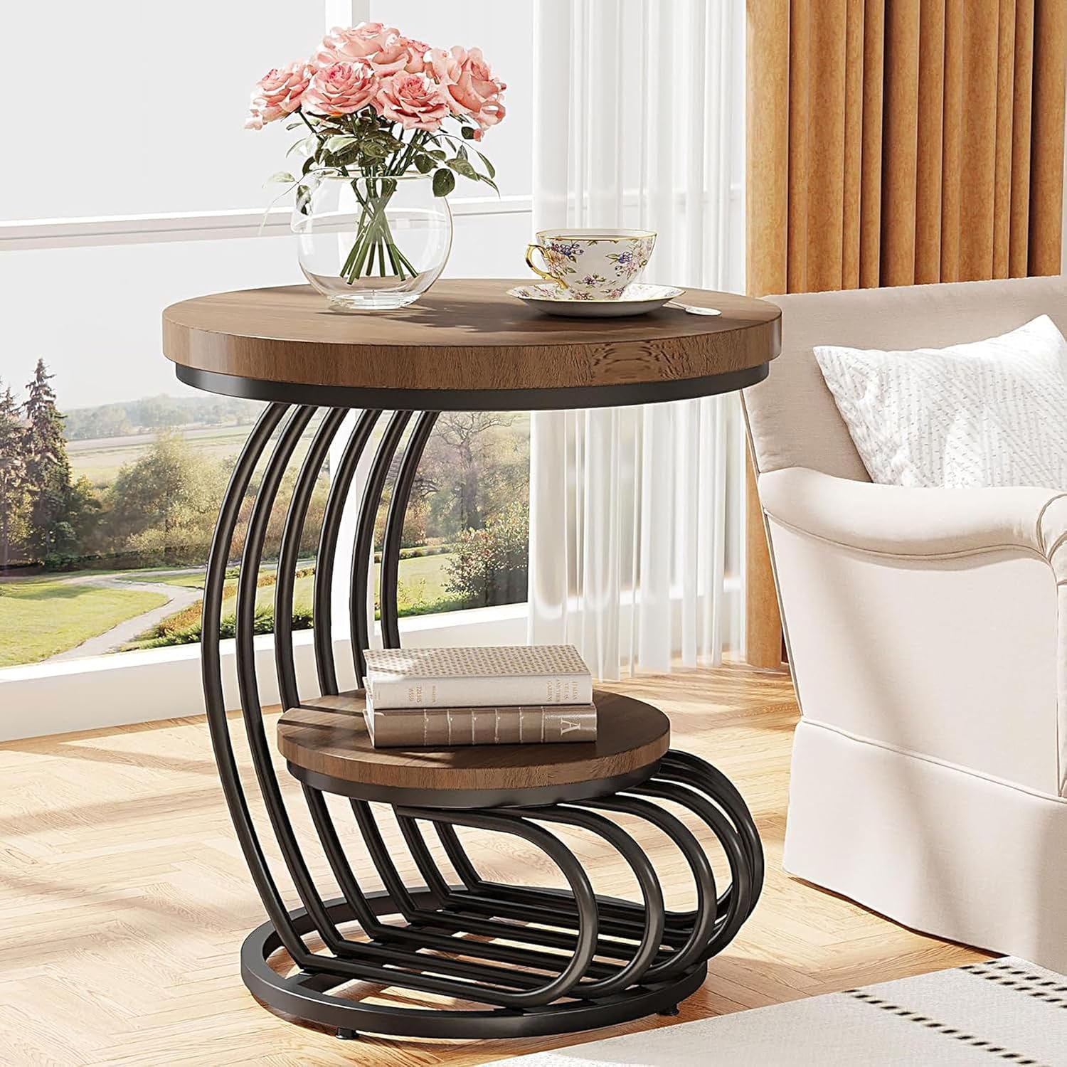 Modern Look Metal Coffee Table, End Table with Double Shelf - Image 6